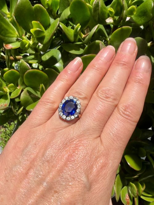 ANTIQUE EDWARDIAN SAPPHIRE GOLD AND SILVER HALO RING - ADDITIONAL PHOTO 1