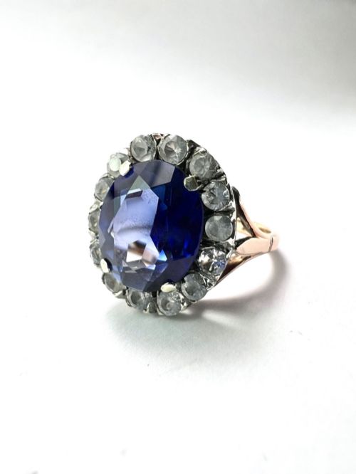 ANTIQUE EDWARDIAN SAPPHIRE GOLD AND SILVER HALO RING - ADDITIONAL PHOTO 2