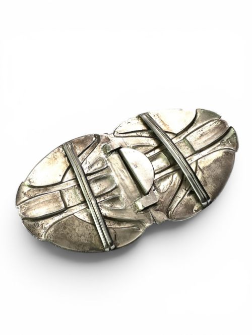 1909 ART NOUVEAU ENAMELLED SILVER BELT BUCKLE BY JAMES FENTON - ADDITIONAL PHOTO 3