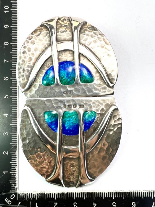 1909 ART NOUVEAU ENAMELLED SILVER BELT BUCKLE BY JAMES FENTON - ADDITIONAL PHOTO 8