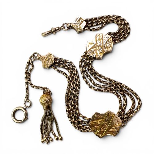 Antique 9ct Gold Albertina Watch Chain with Tassel Fob