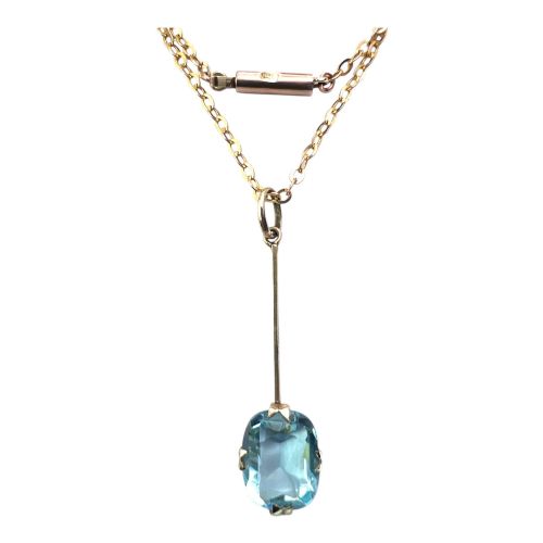 Edwardian 9ct Gold Paste Aquamarine Drop Necklace