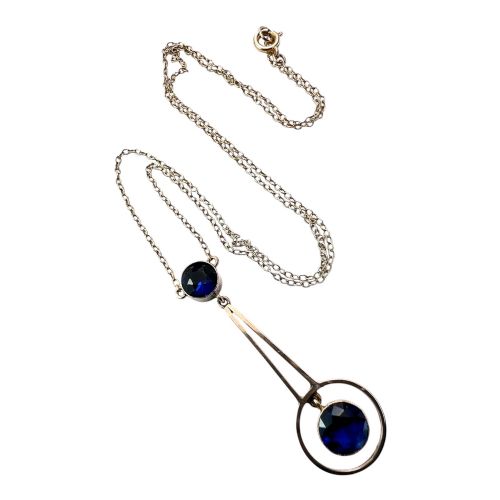 Edwardian 9ct Gold Paste Sapphire Drop Necklace