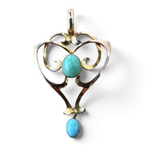 Art Nouveau 9ct Gold Turquoise Pendant by Deakin & Francis