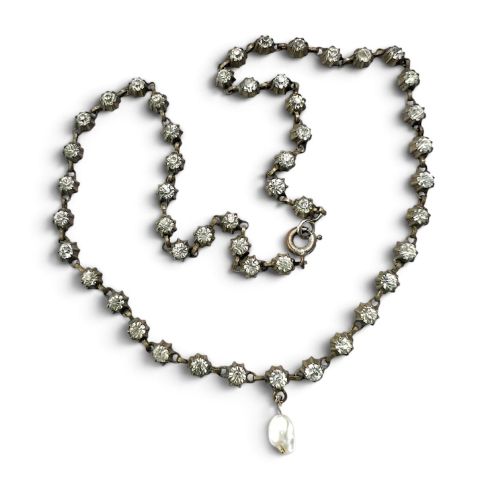 Victorian Paste and Pearl Drop Chain Necklace