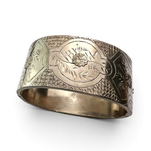Wide Antique Victorian Sterling Silver Hinged Cuff Bangle