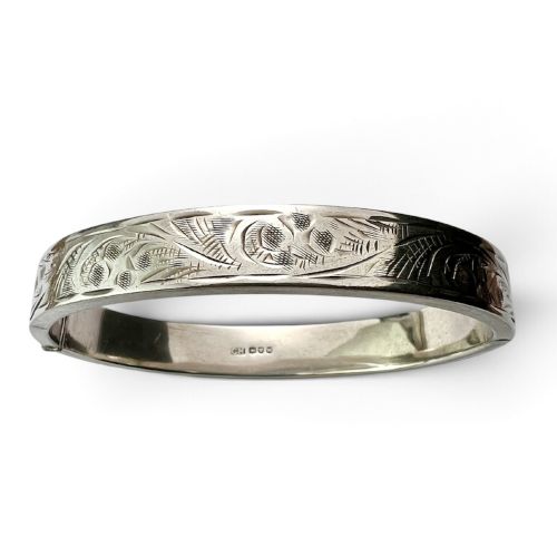 Vintage Charles Horner Sterling Silver Engraved Hinged Bangle