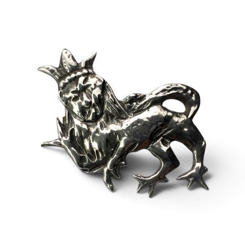 Vintage Crowned Lion Sterling Silver Medieval Style Pilgrimage Brooch