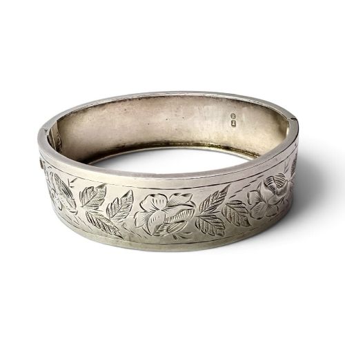 Victorian 1884 Sterling Silver Floral Bangle