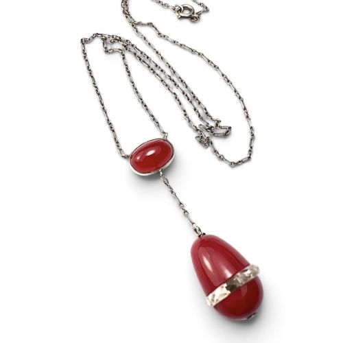 Edwardian Rock Crystal Egg Silver Lavalier Pendant Necklace