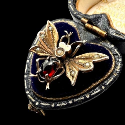 Victorian Silver Gilt Garnet Insect Clip Brooch