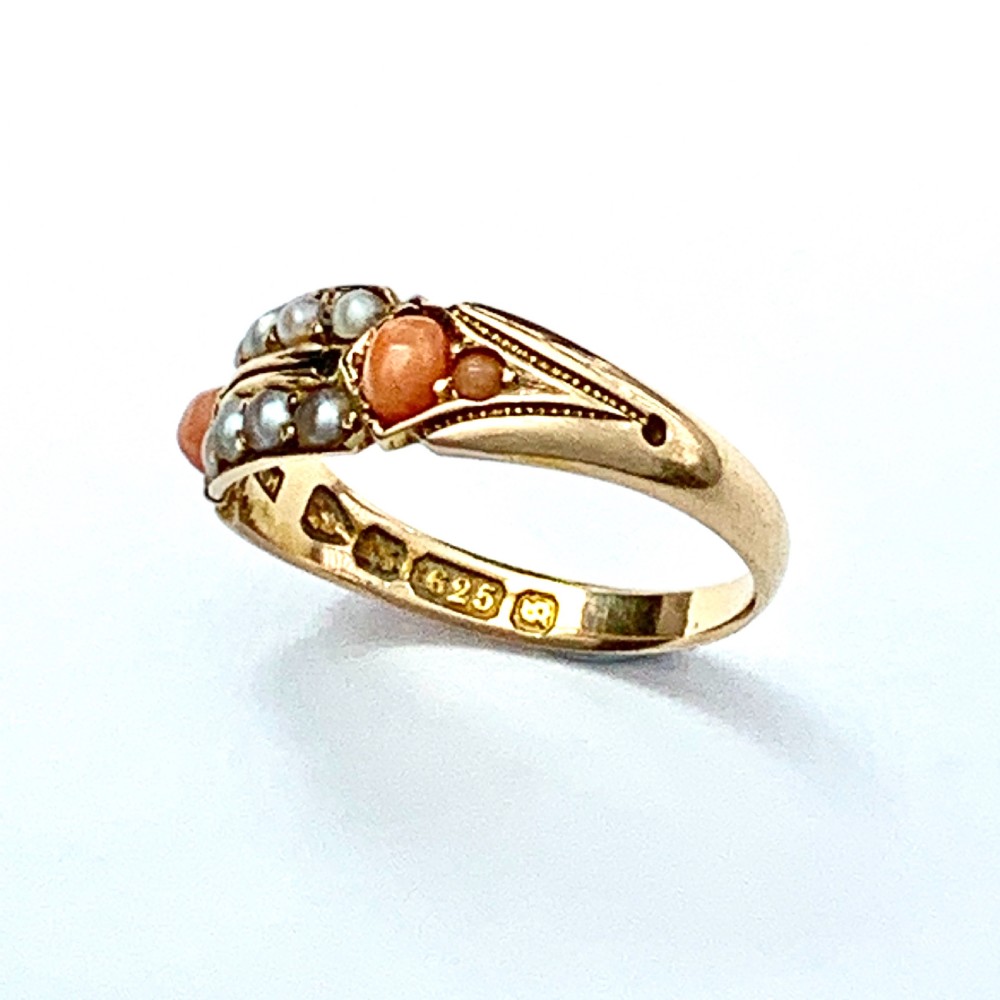 Victorian 15CT Rose Gold Coral Seed Pearl Ring View VI