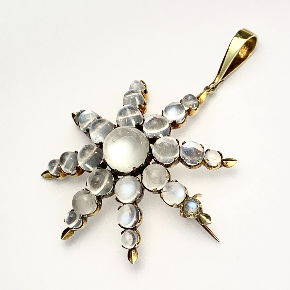 Victorian 9CT Gold Moonstone Cabochon Star Pendant/Brooch View II