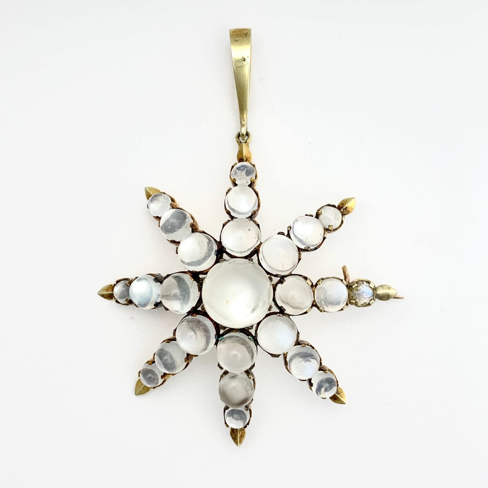 Victorian 9CT Gold Moonstone Cabochon Star Pendant/Brooch View III