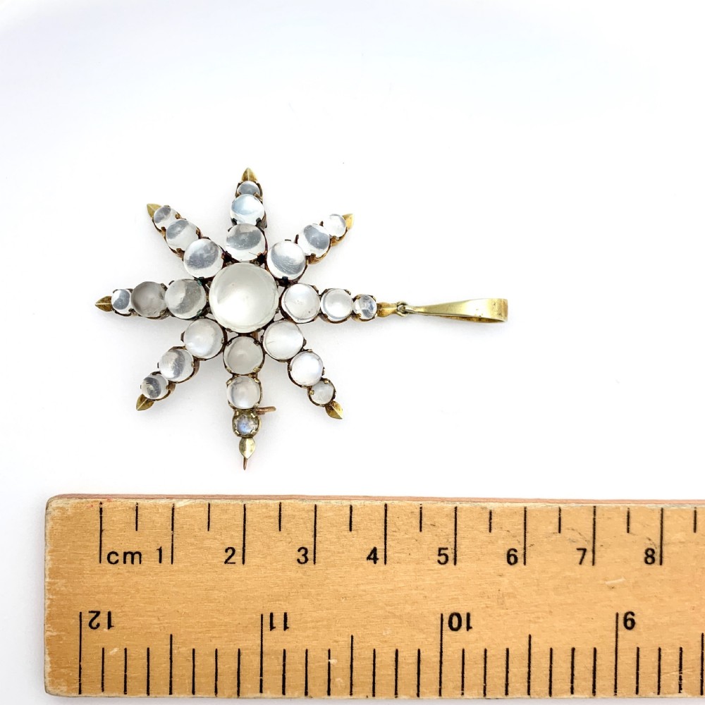 Victorian 9CT Gold Moonstone Cabochon Star Pendant/Brooch View IV