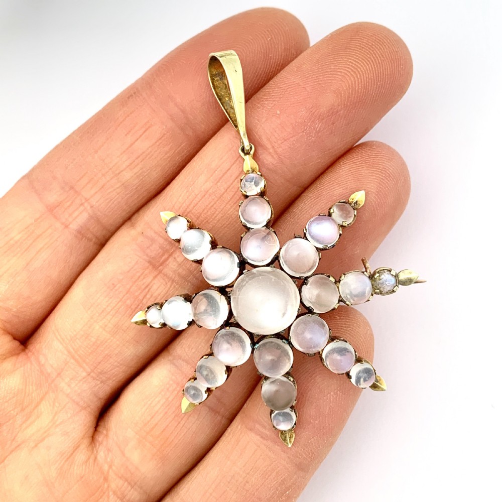 Victorian 9CT Gold Moonstone Cabochon Star Pendant/Brooch View V