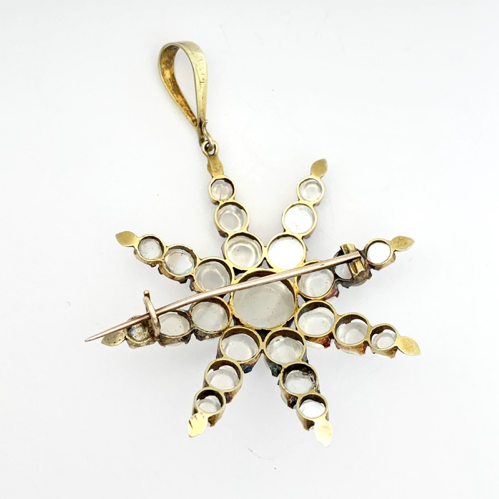 Victorian 9CT Gold Moonstone Cabochon Star Pendant/Brooch View VI