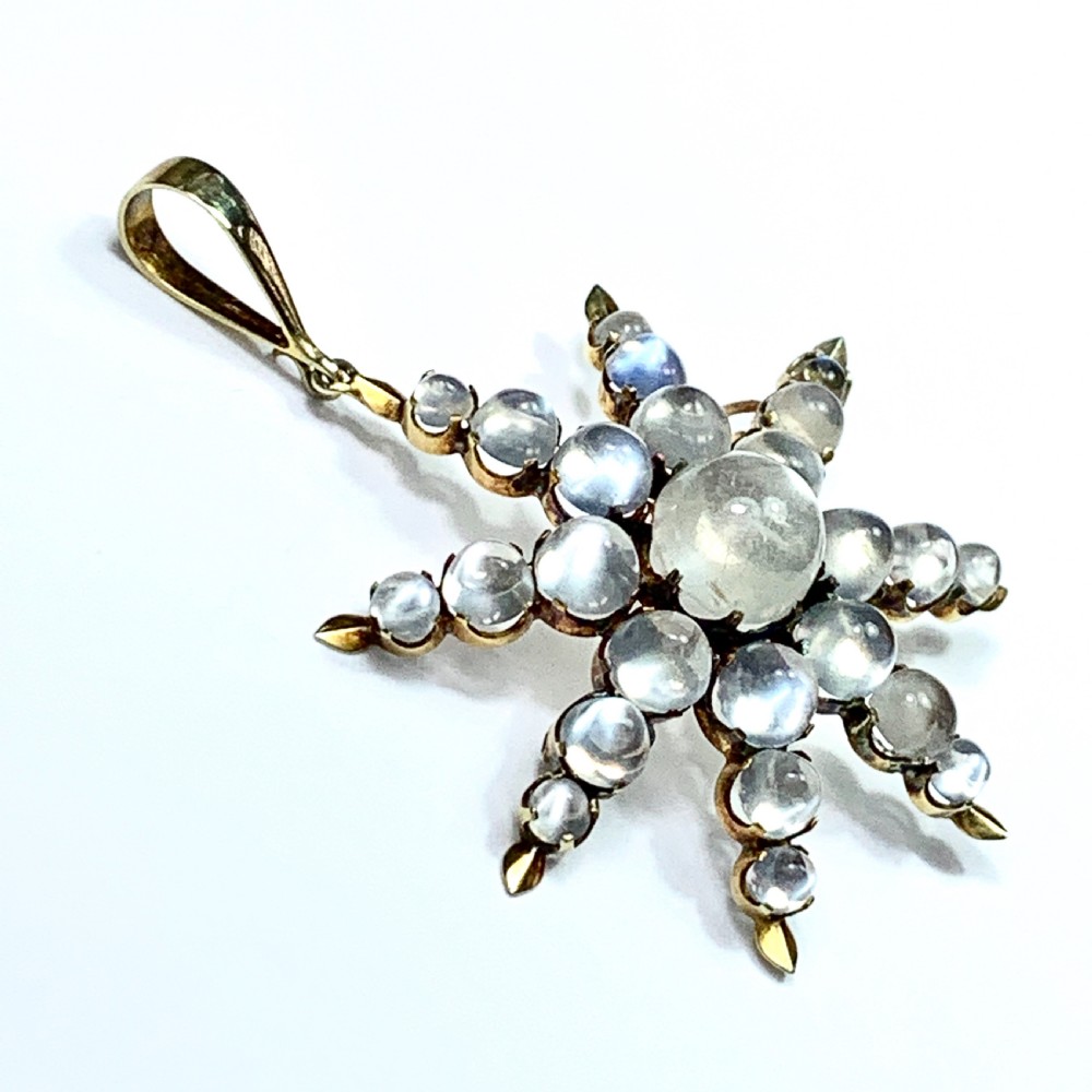 Victorian 9CT Gold Moonstone Cabochon Star Pendant/Brooch View VIII