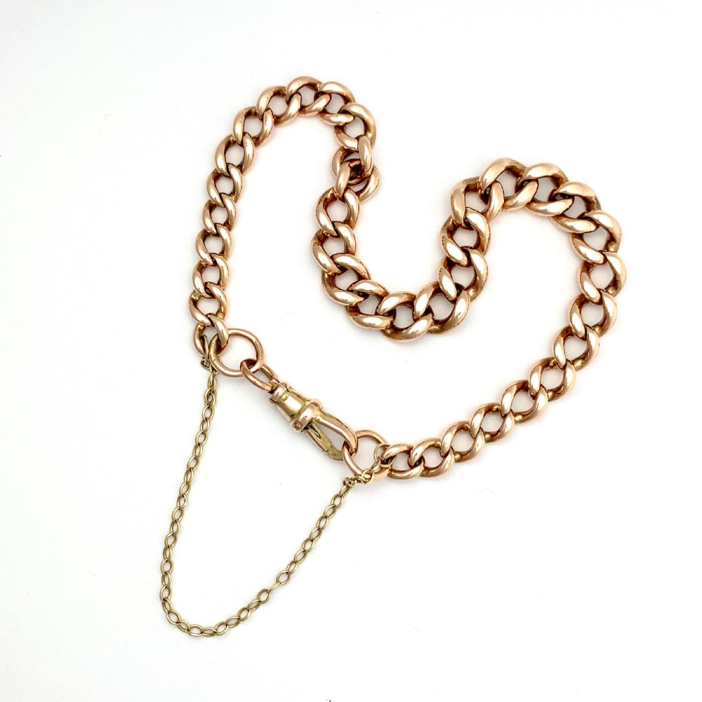 Victorian 9CT Rose Gold Graduated Curb Chain Bracelet
