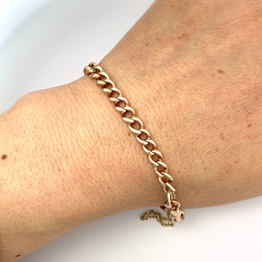 Victorian 9CT Rose Gold Graduated Curb Chain Bracelet View IV