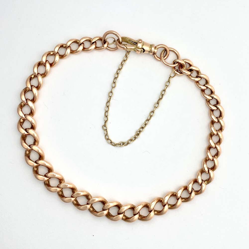 Victorian 9CT Rose Gold Graduated Curb Chain Bracelet View V