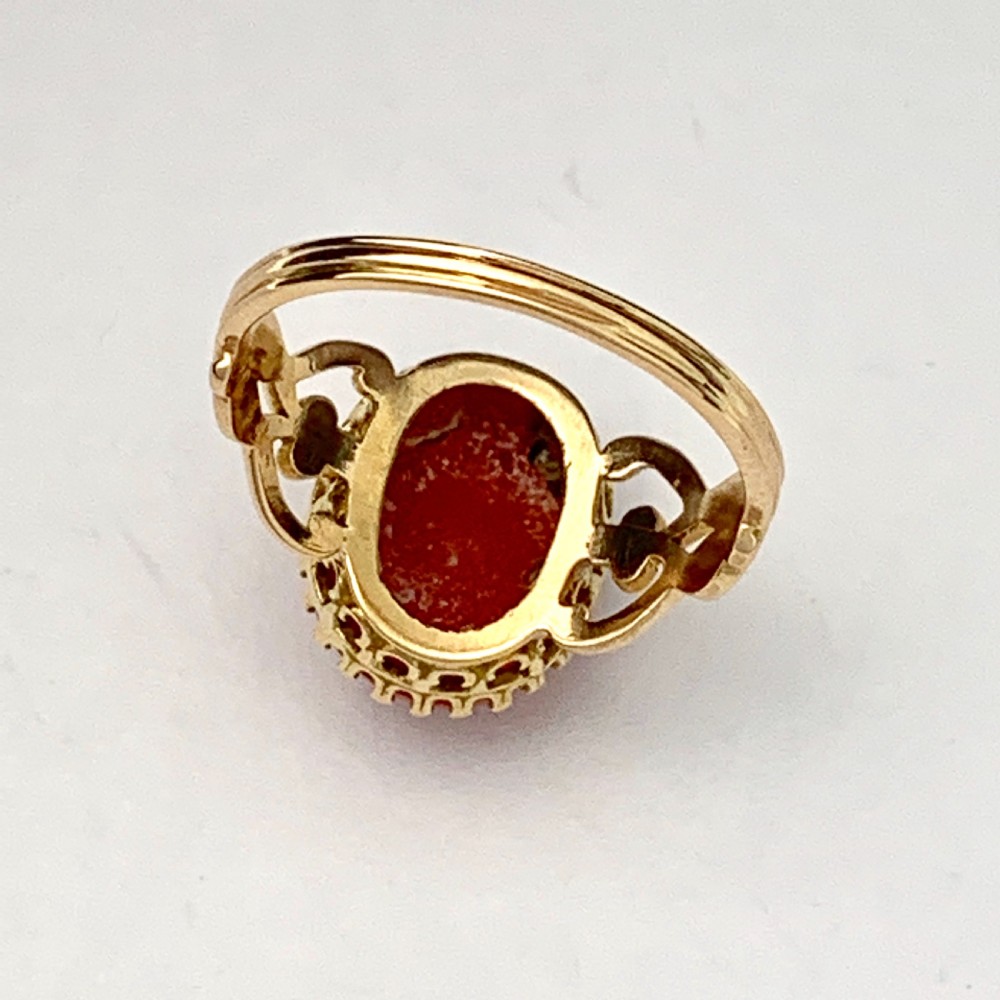 Antique Rose Gold Carved Coral Cameo Ring View III