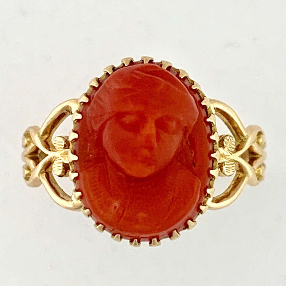 Antique Rose Gold Carved Coral Cameo Ring View V