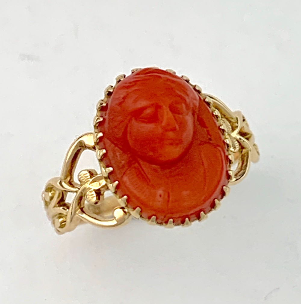Antique Rose Gold Carved Coral Cameo Ring View VI