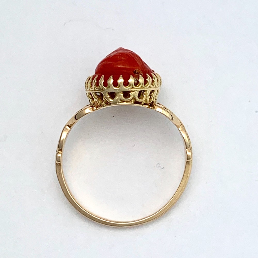 Antique Rose Gold Carved Coral Cameo Ring View VIII