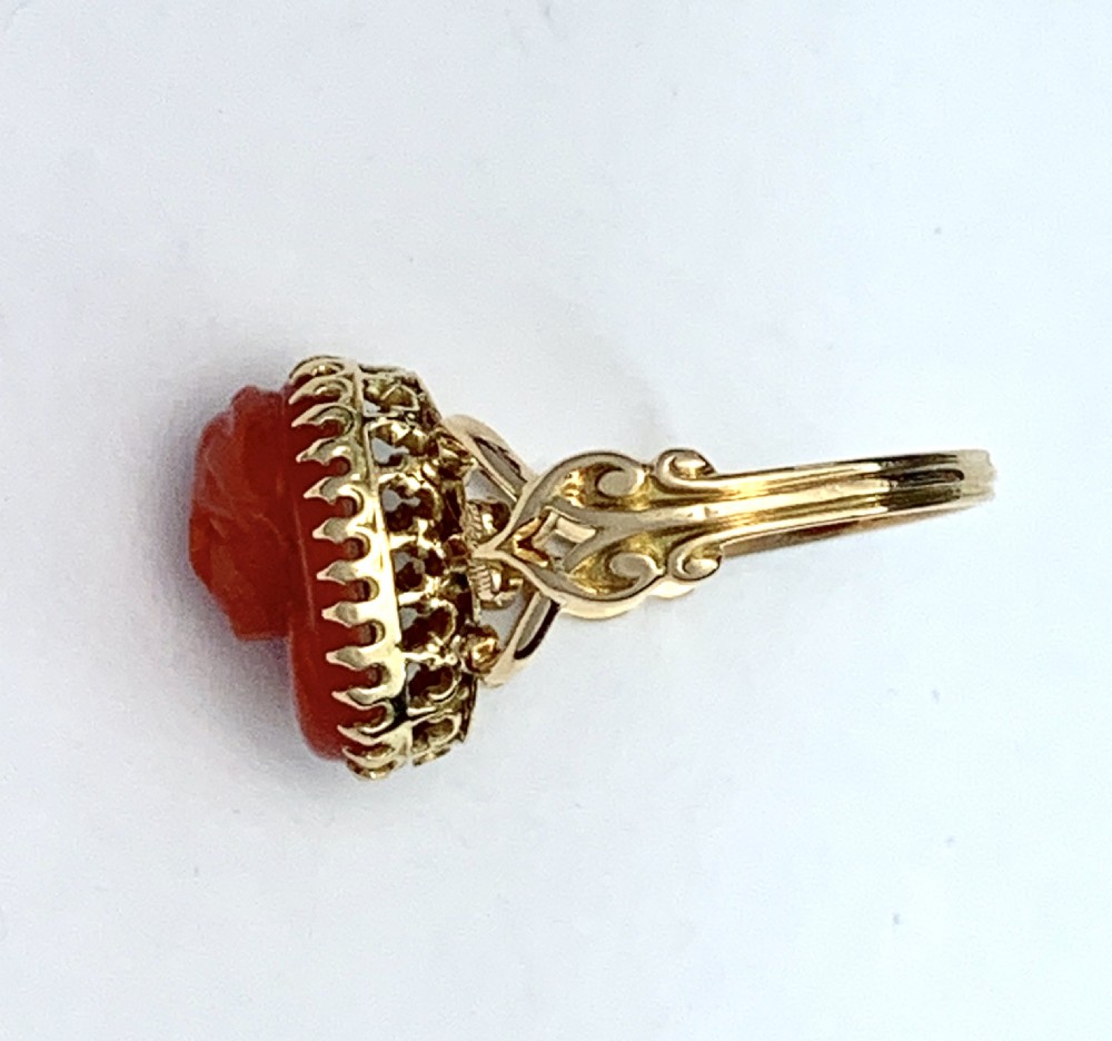 Antique Rose Gold Carved Coral Cameo Ring View X