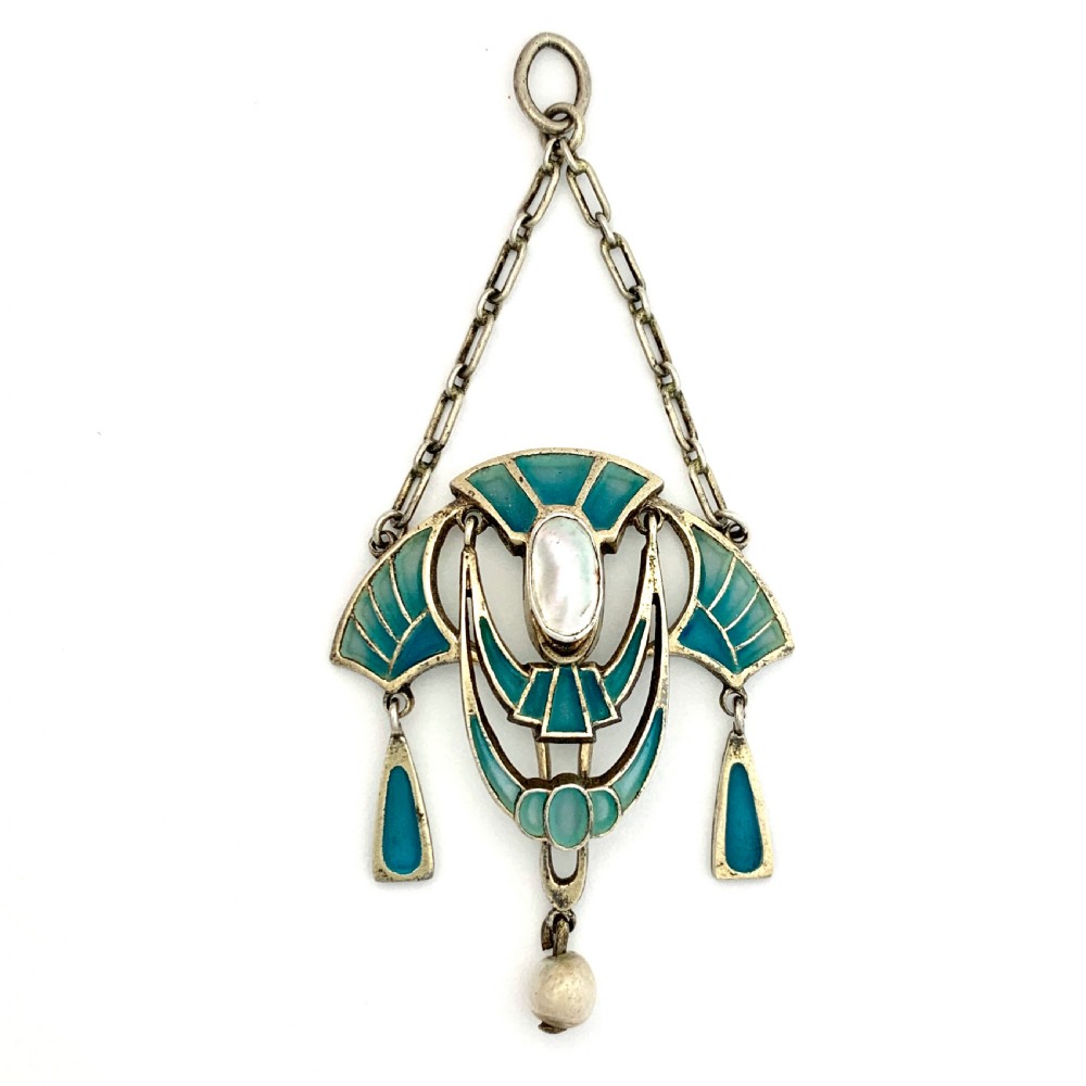 Jugendstil Plique a Jour Enamel and Pearl Pendant