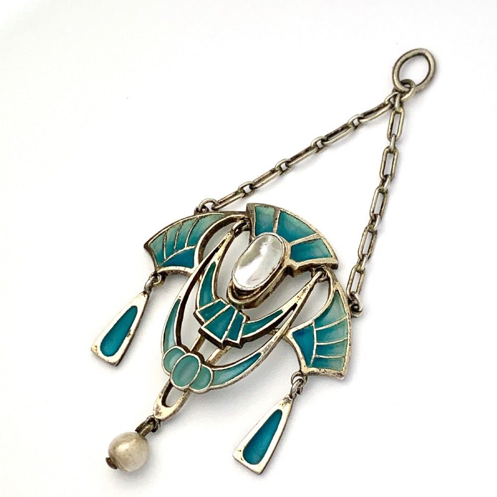 Jugendstil Plique a Jour Enamel and Pearl Pendant View III