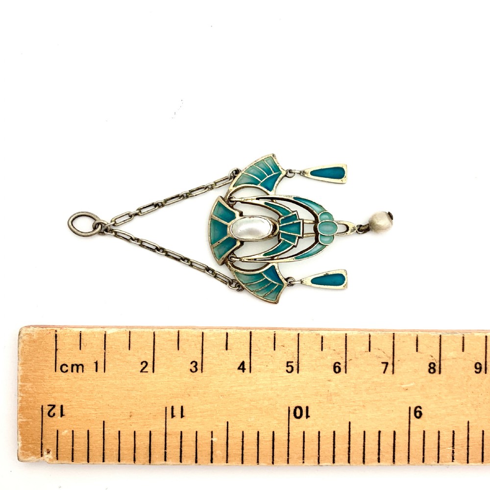 Jugendstil Plique a Jour Enamel and Pearl Pendant View IV