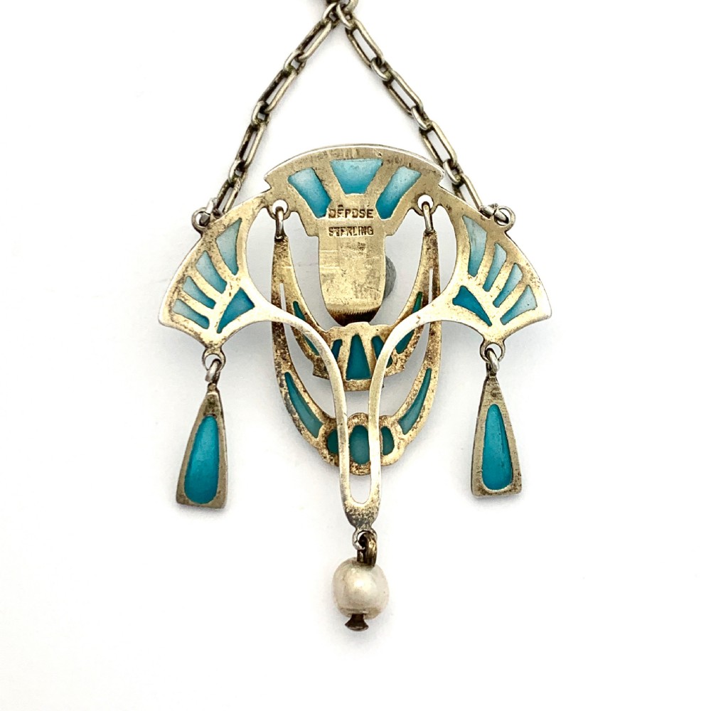 Jugendstil Plique a Jour Enamel and Pearl Pendant View V