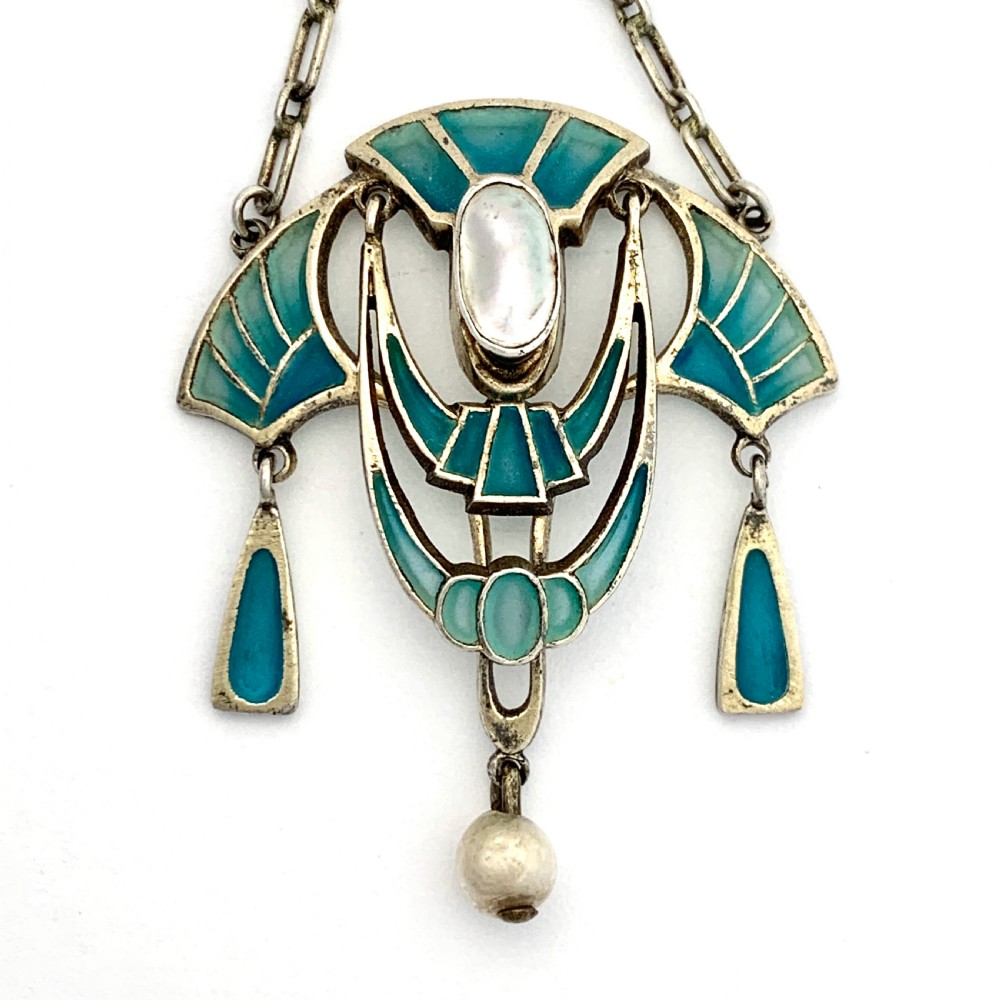 Jugendstil Plique a Jour Enamel and Pearl Pendant View VII