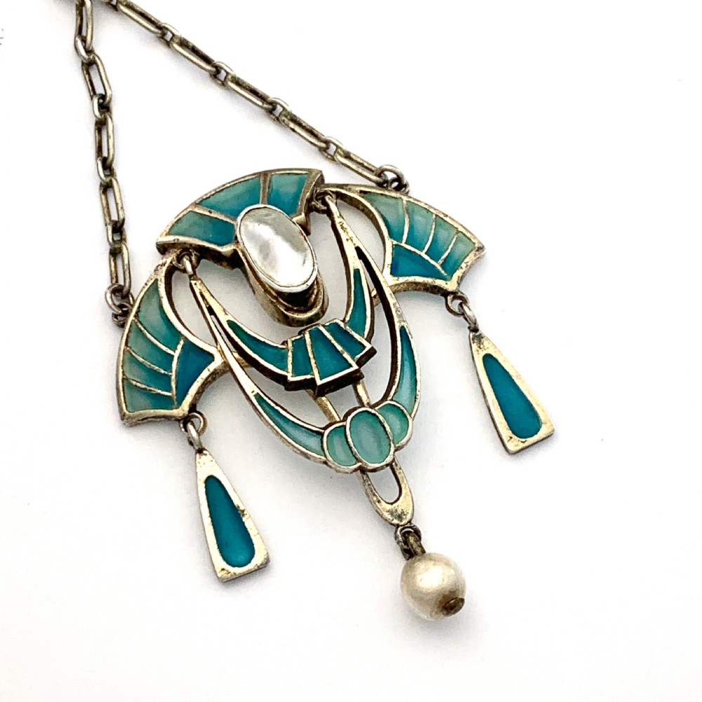 Jugendstil Plique a Jour Enamel and Pearl Pendant View VIII