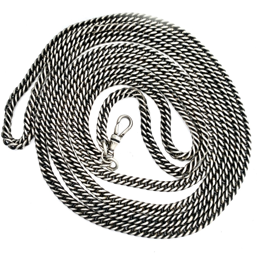 Victorian Sterling Silver Sautoir Guard Chain with Albert Clip