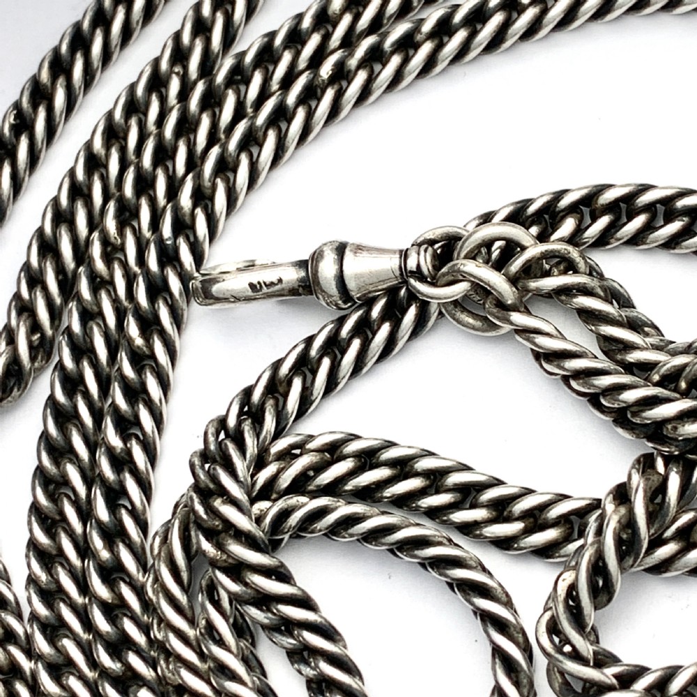 Victorian Sterling Silver Sautoir Guard Chain with Albert Clip View II