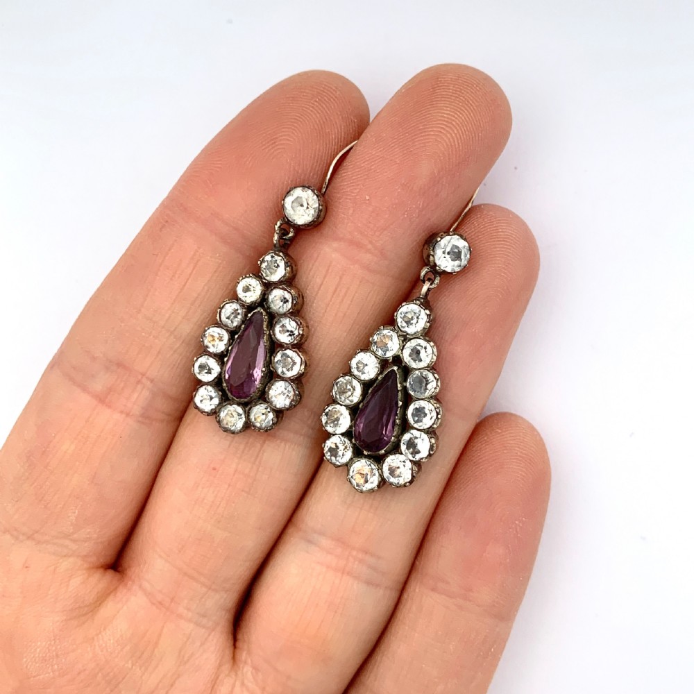 Georgian Black Dot Paste Teardrop Earrings View III