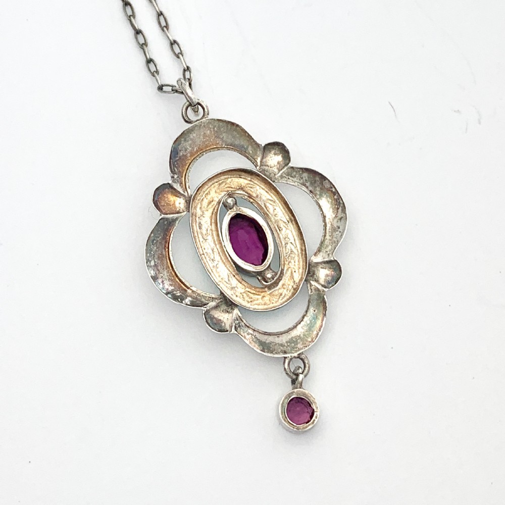 Edwardian Art Nouveau Silver Guilloche Enamel and Amethyst Necklace View VI