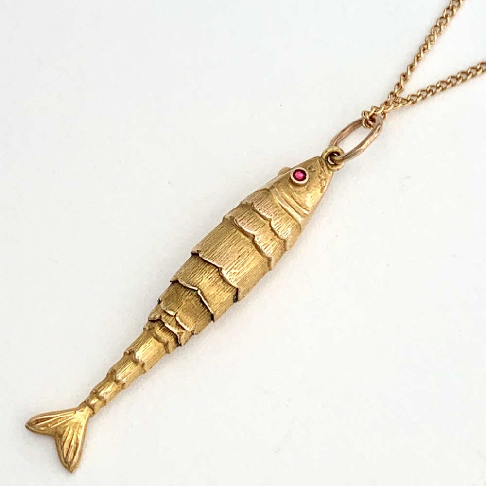 Victorian 9CT Gold Articulated Fish Charm Necklace