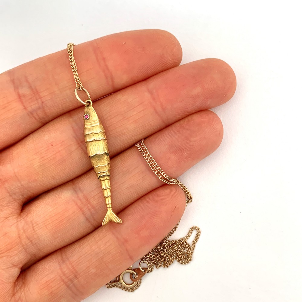 Victorian 9CT Gold Articulated Fish Charm Necklace View II