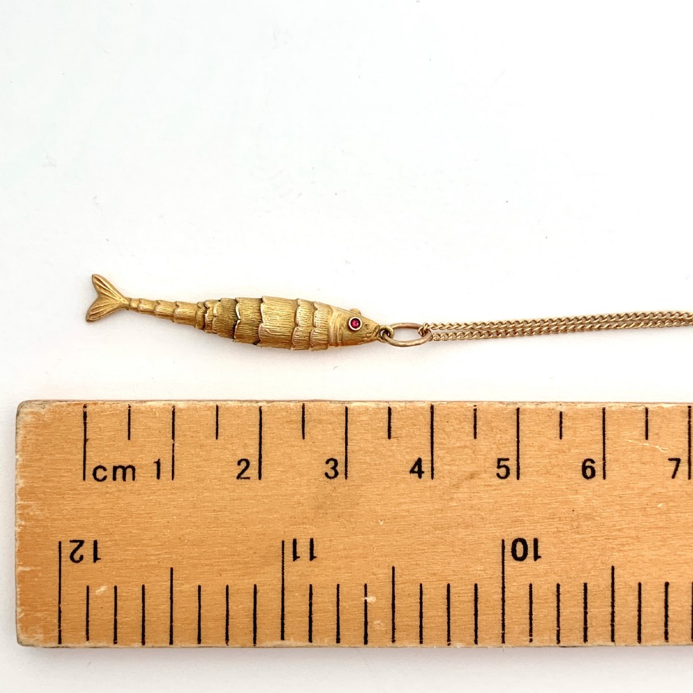Victorian 9CT Gold Articulated Fish Charm Necklace View III