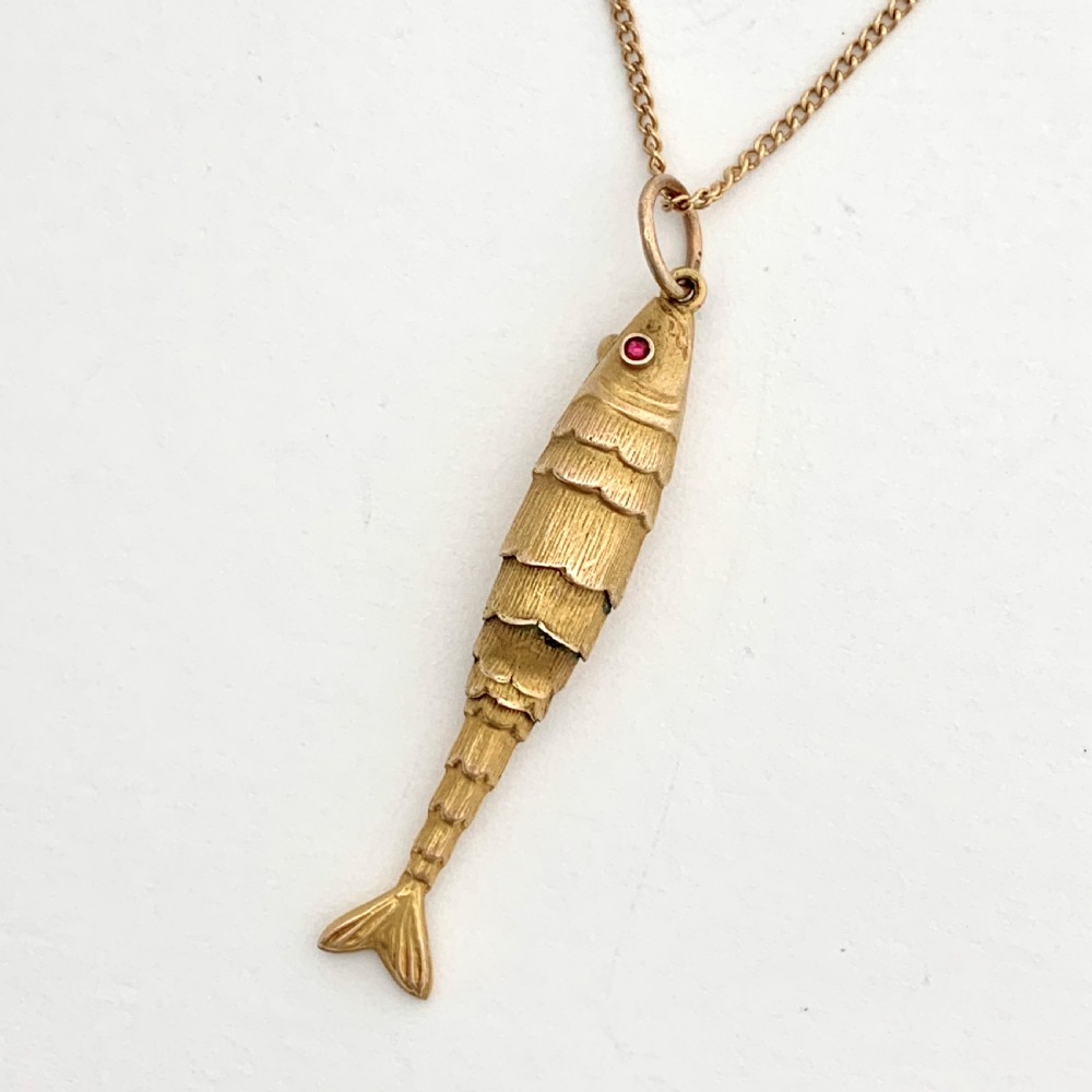 Victorian 9CT Gold Articulated Fish Charm Necklace View IV