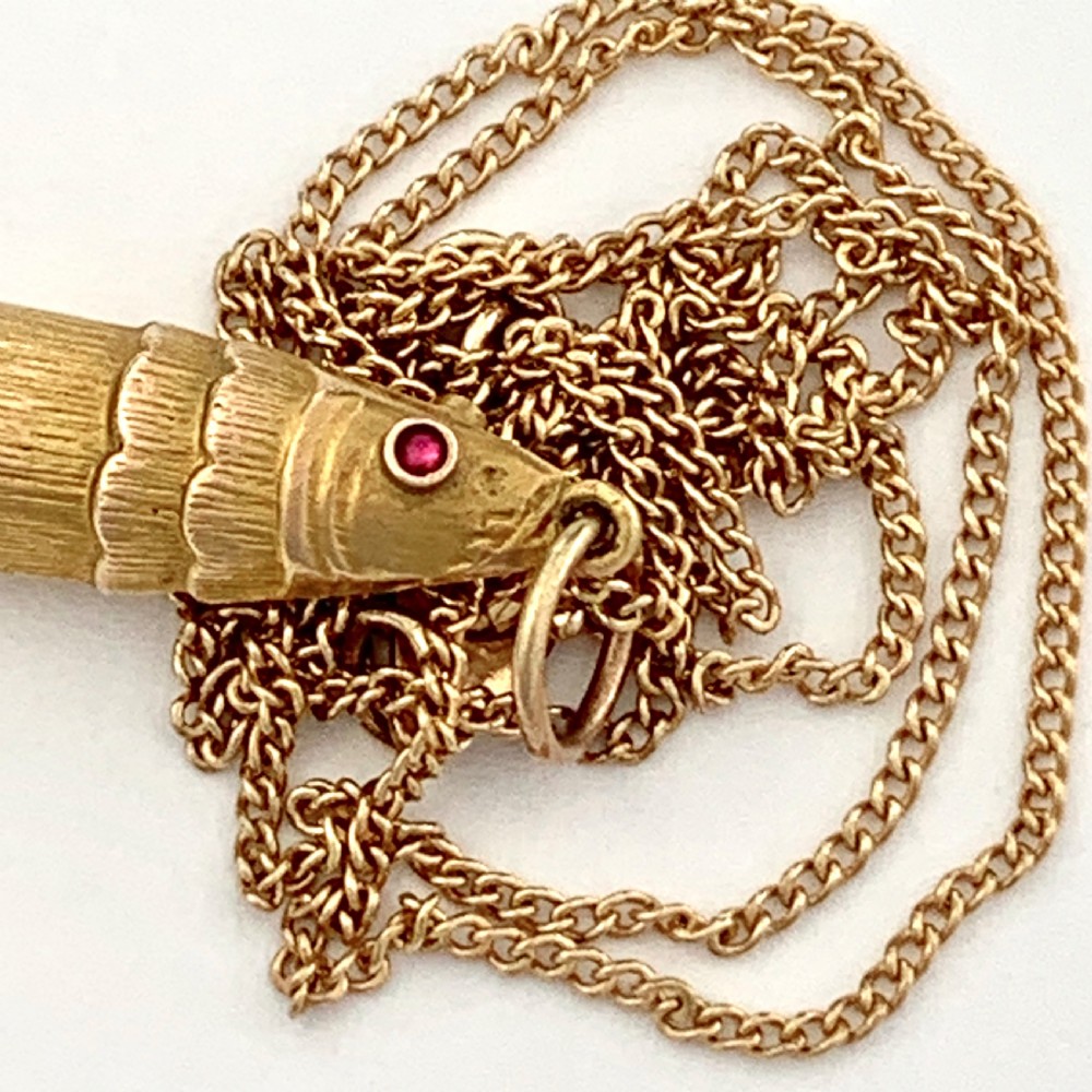 Victorian 9CT Gold Articulated Fish Charm Necklace View V