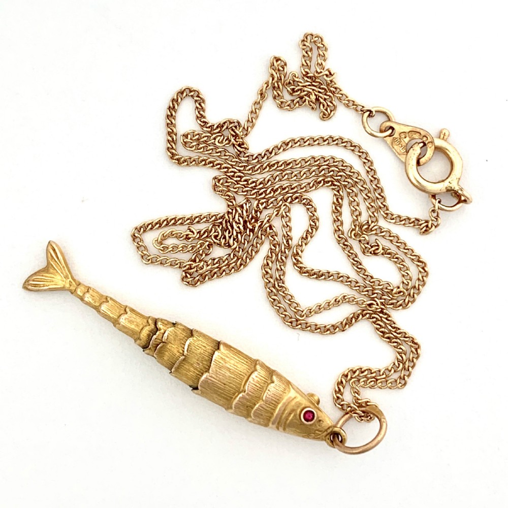 Victorian 9CT Gold Articulated Fish Charm Necklace View VII