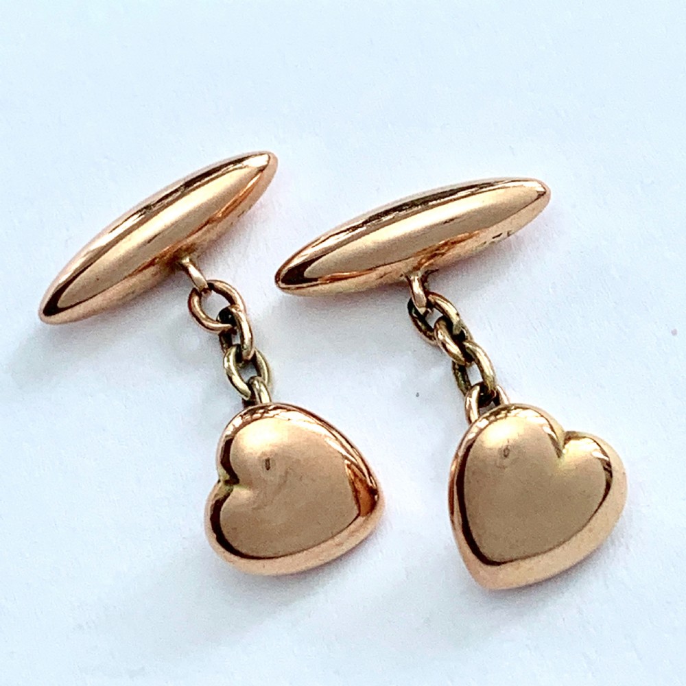 Antique 9CT Rose Gold Heart Torpedo Cufflinks