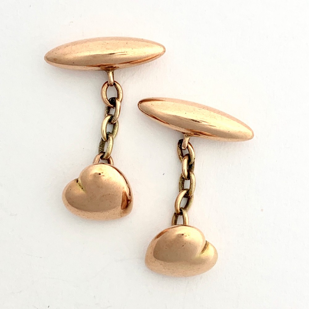 Antique 9CT Rose Gold Heart Torpedo Cufflinks View II