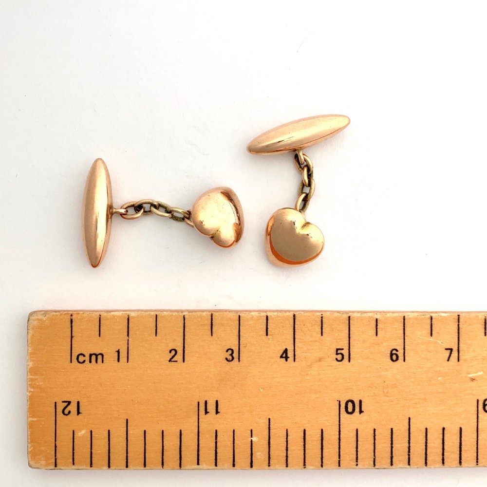 Antique 9CT Rose Gold Heart Torpedo Cufflinks View IV