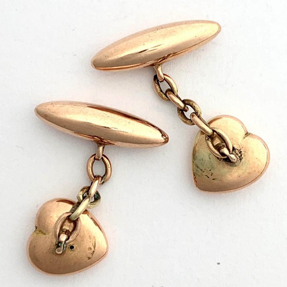 Antique 9CT Rose Gold Heart Torpedo Cufflinks View VI
